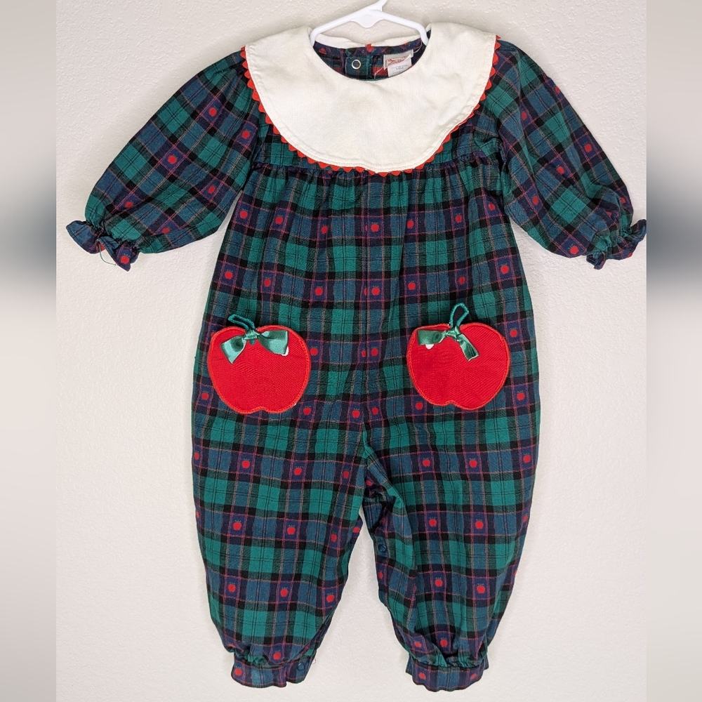 Vintage Buster Brown Plaid Apple Romper 18M